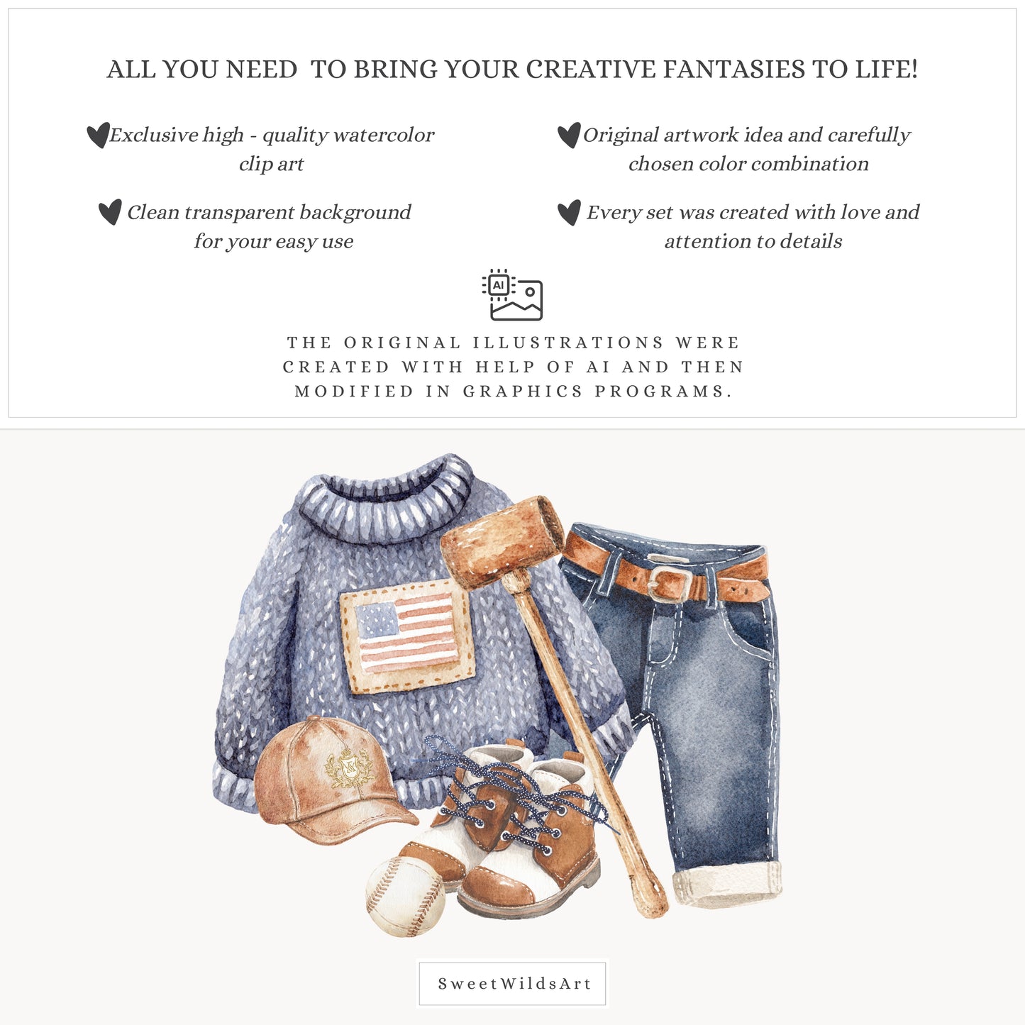 Little Classics - Watercolor Teddy Bears Clipart, Kids Nursery, Grandmillennial | 60 PNG