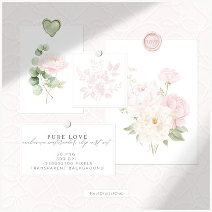 Pure Love - Floral Arrangements, Blush Pink Ivory, Romantic Bouquet, Feminine Peonies | 20 PNG