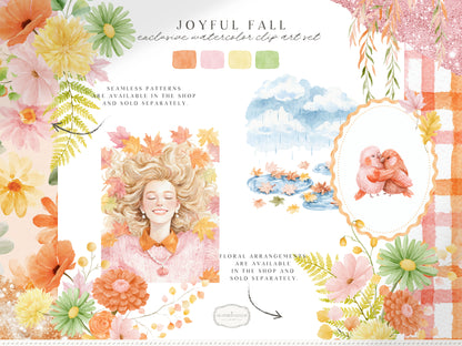 Joyful Fall - Clipart, Bright Autumn, Cozy Autumn Clipart, Colorful Fall | 60 PNG