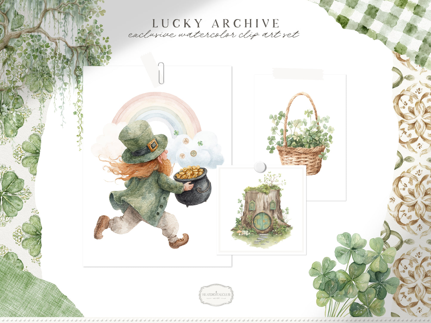 Lucky Archive - St. Patrick’s Day Clipart, Leprechaun, Clover, Shamrock Patterns, Irish Cottage, Rainbow | 75 PNG/JPEG