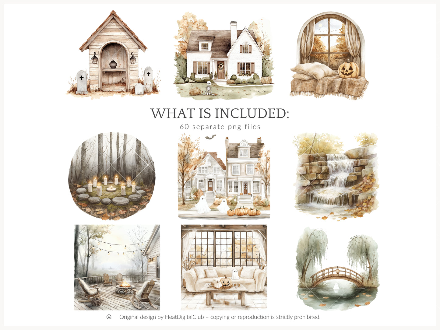 Cozy Haunt - Soft Halloween, Neutral Clipart, Autumn Ghost, Spooky | 60 PNG