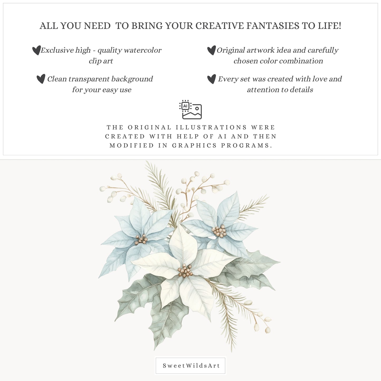 Winter Geese - Winter Floral Arrangements, Poinsettia, Fir Branches, Christmas Ornaments | 30 PNG