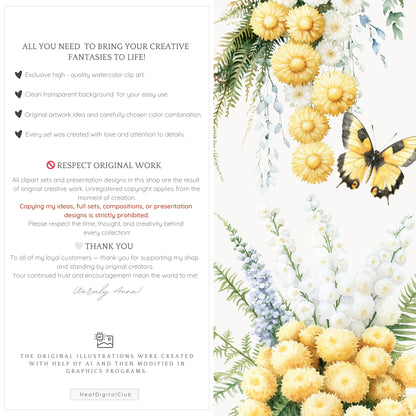 Honey Garden - Floral Arrangements, Yellow Bee Flowers, Chrysanthemum | 16 PNG
