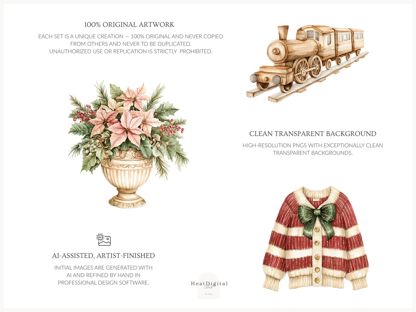 Warm Holidays - Watercolor Clipart Set, Cozy Winter, Christmas, Cottagecore | 60 PNG