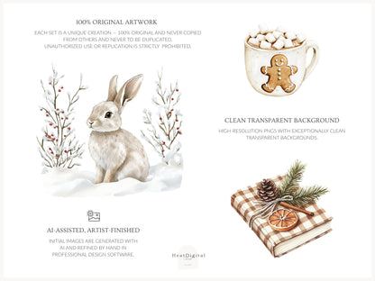 Winter Cocoa - Clipart Set, Elegant Cozy Christmas | 60 PNG