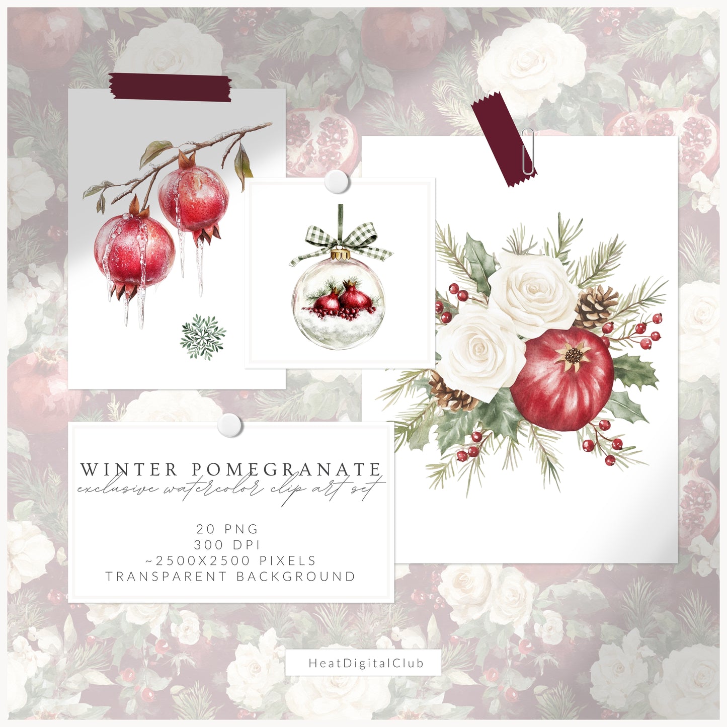 Winter Pomegranate - Floral Arrangements, Christmas Bouquets & Ornaments | 20 PNG