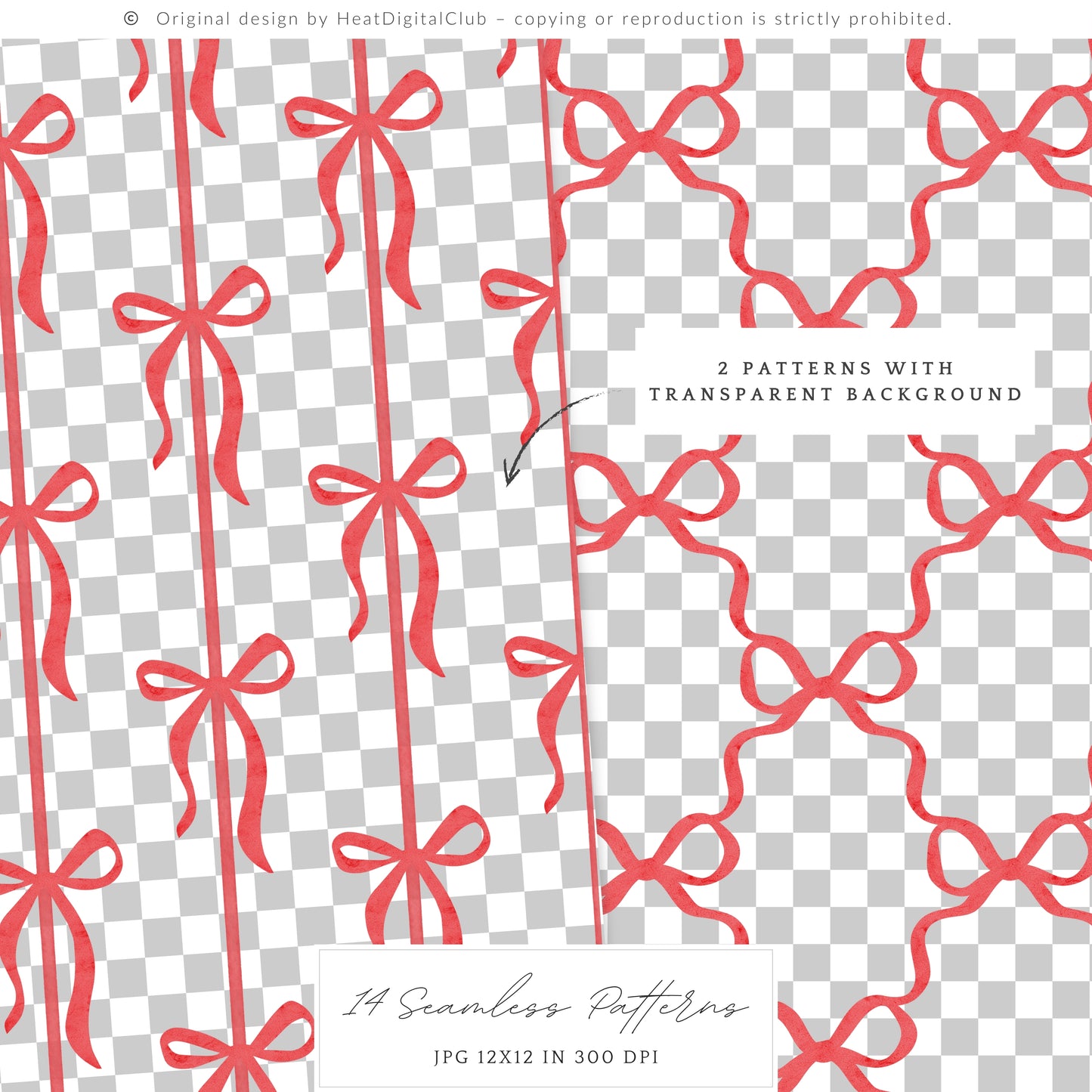 Merry Christmas - Seamless Patterns Set 1, Grandmillennial Holiday, Stripes, Plaid | 14 JPEG