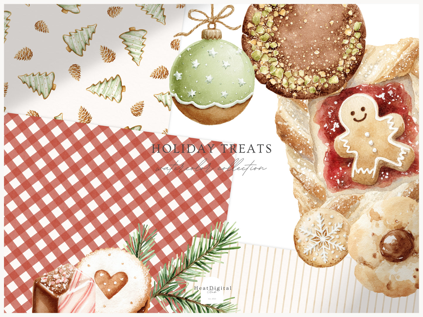 Holiday Treats - Christmas Bakery Clipart, Festive Desserts, Cozy Sweets, Cake,Cookies | 80PNG/10JPEG