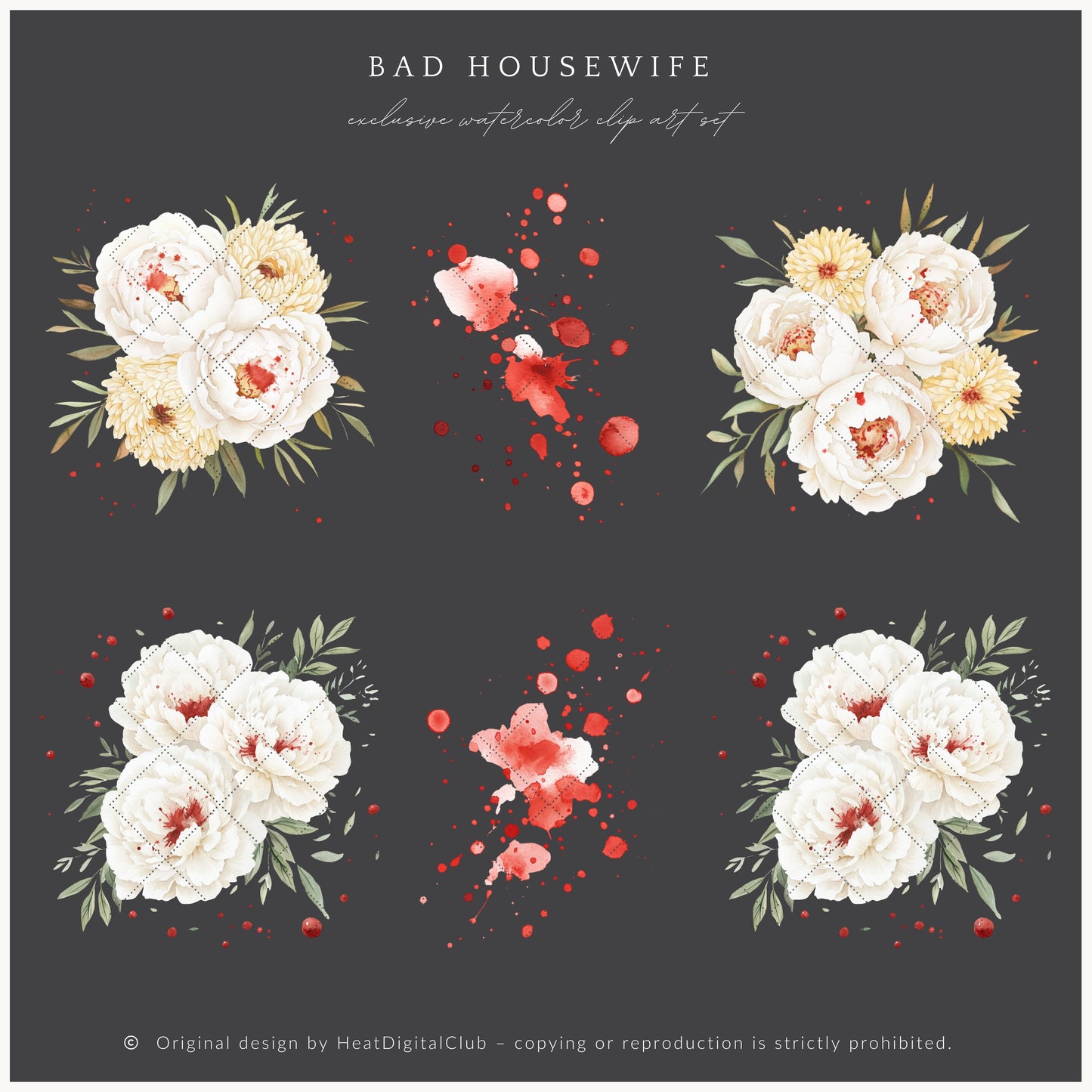 Bad Housewife - Floral Arrangements, Dark Feminine, Creepy Peony | 12 PNG