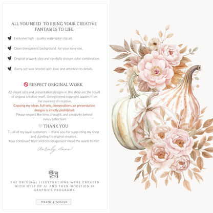 Falling Pretty - Floral Arrangements Clipart, Flowers, Autumn Leaves | 25 PNG