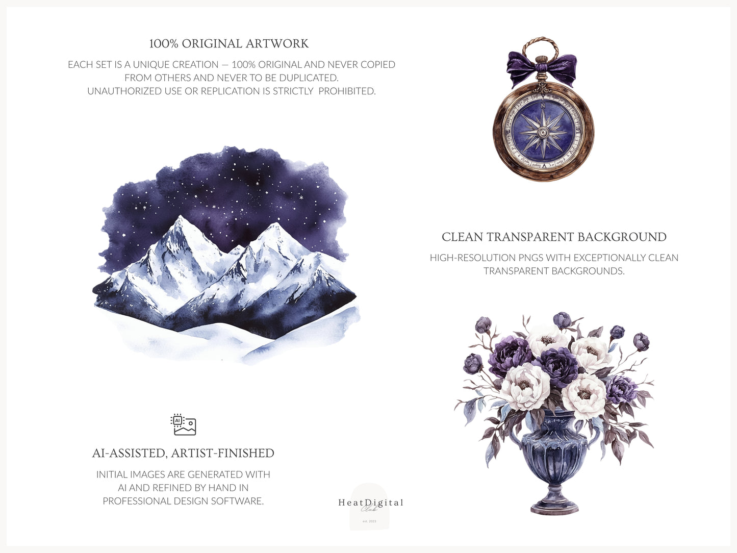 Winter Oracle - Watercolor Clipart, Magical, Snow Forest Witchy, Mystical | 60 PNG