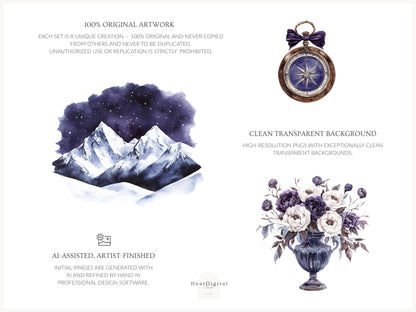 Winter Oracle - Watercolor Clipart, Magical, Snow Forest Witchy, Mystical | 60 PNG