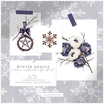 Winter Oracle - Floral Arrangements, Navy Violet Peonies, Enchanted Christmas | 20 PNG