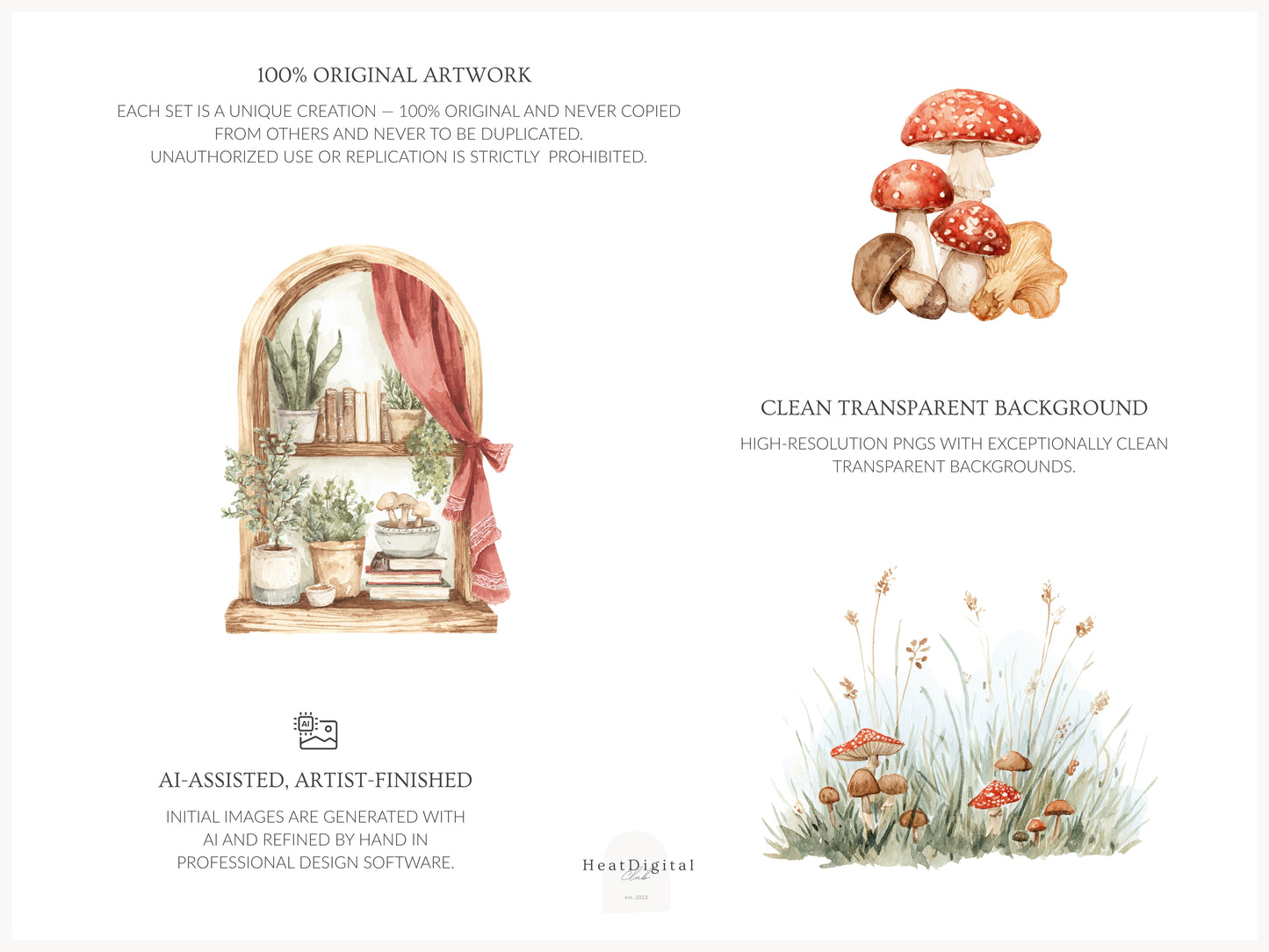 Mushroom Garden - Cottage Clipart, Forest Mushroomcore, Woodland Mushrooms, Cottagecore | 60 PNG
