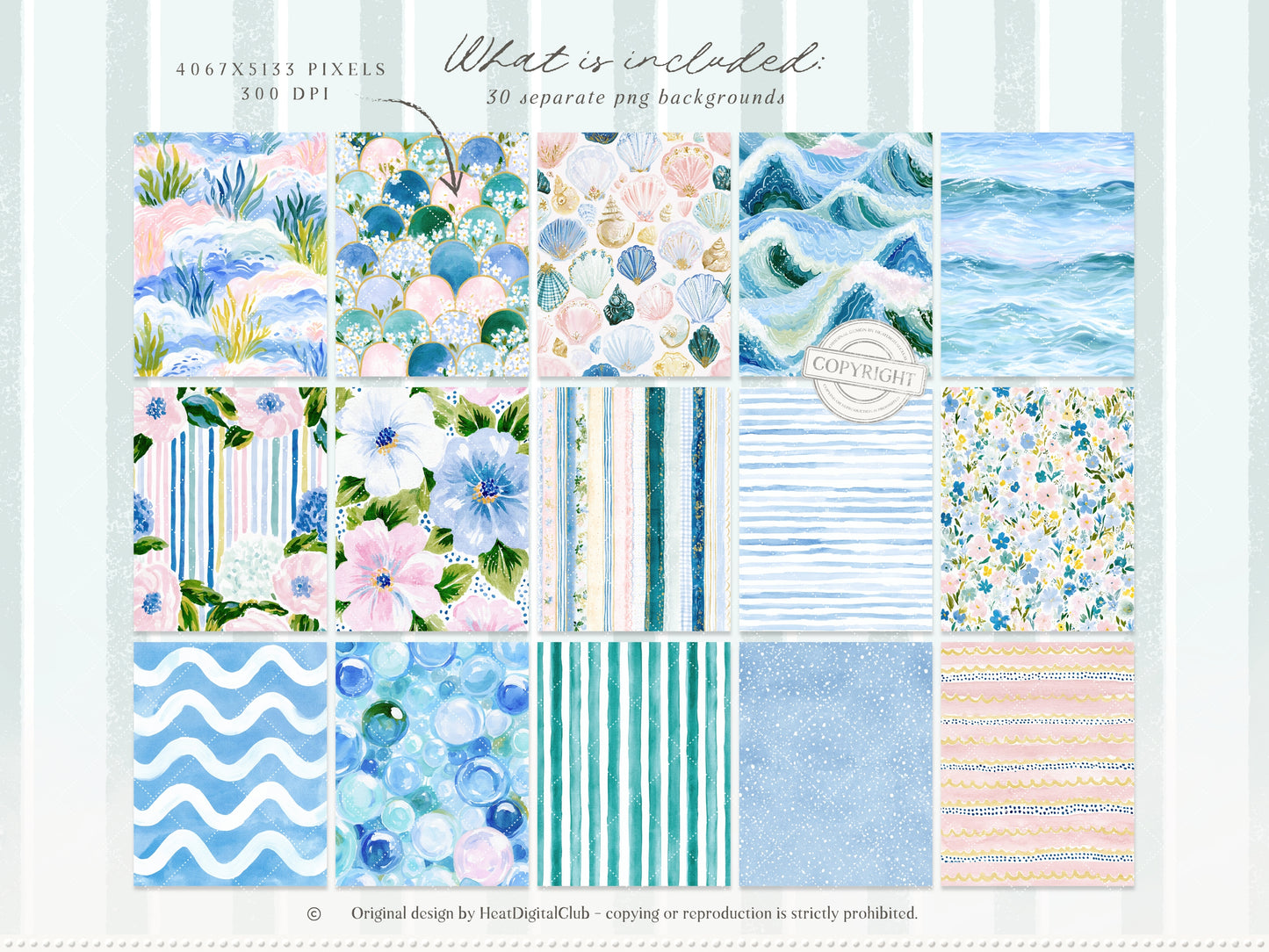 The Preppy Sea - Watercolor Clipart Bundle, Tropical Reef, Sea Creatures, Summer Beach | 143 PNG/JPEG