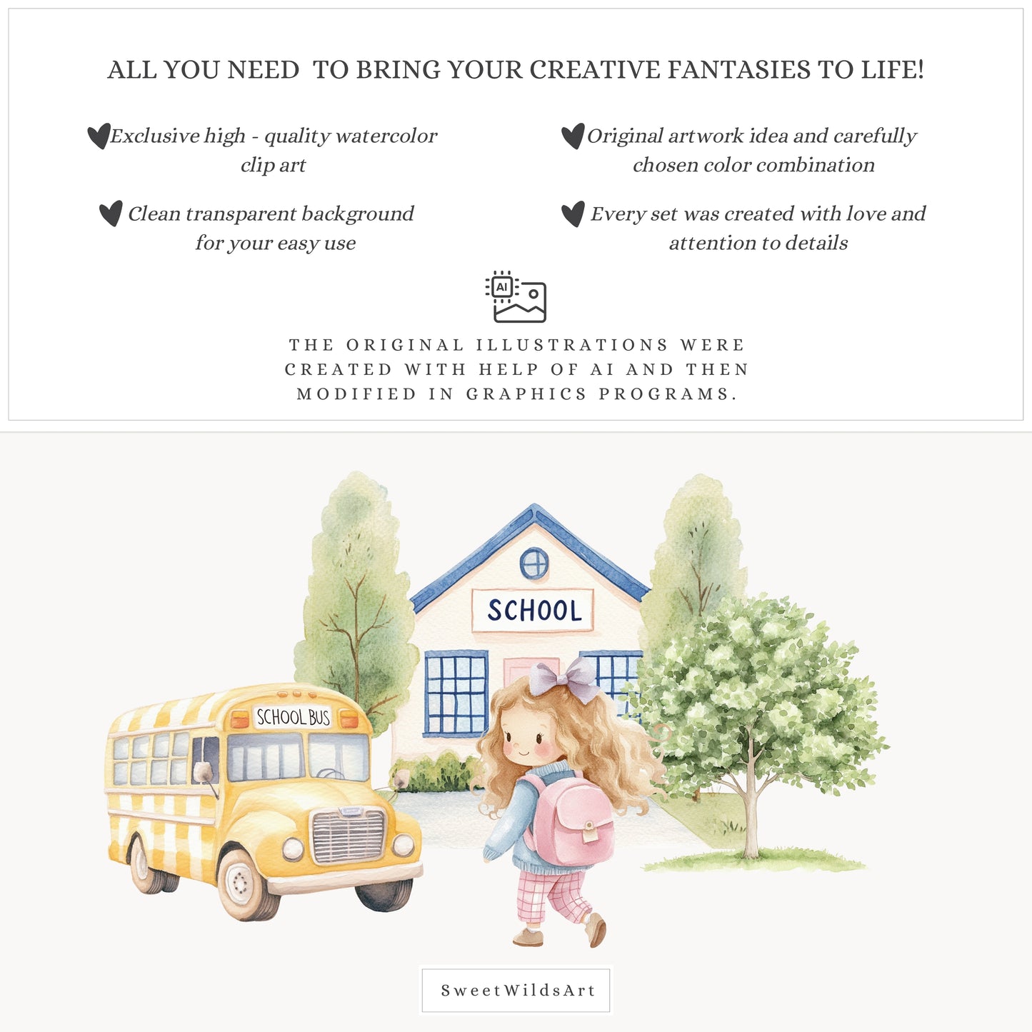School Sweethearts - Back to School, Grandmillennial, Cute Kids and Animals | 55 PNG