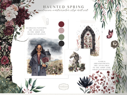 Haunted Spring - Gothic Spring Clipart, Dark Floral Clipart, Moody Spring, Cottagecore | 61 PNG