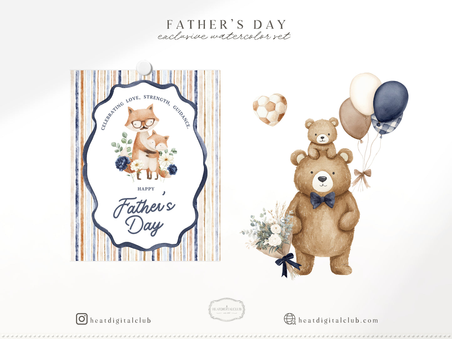 Fathers Day - Dad and Baby Animals Clipart, Vintage Dad, Masculine Clipart | 75 PNG/JPEG