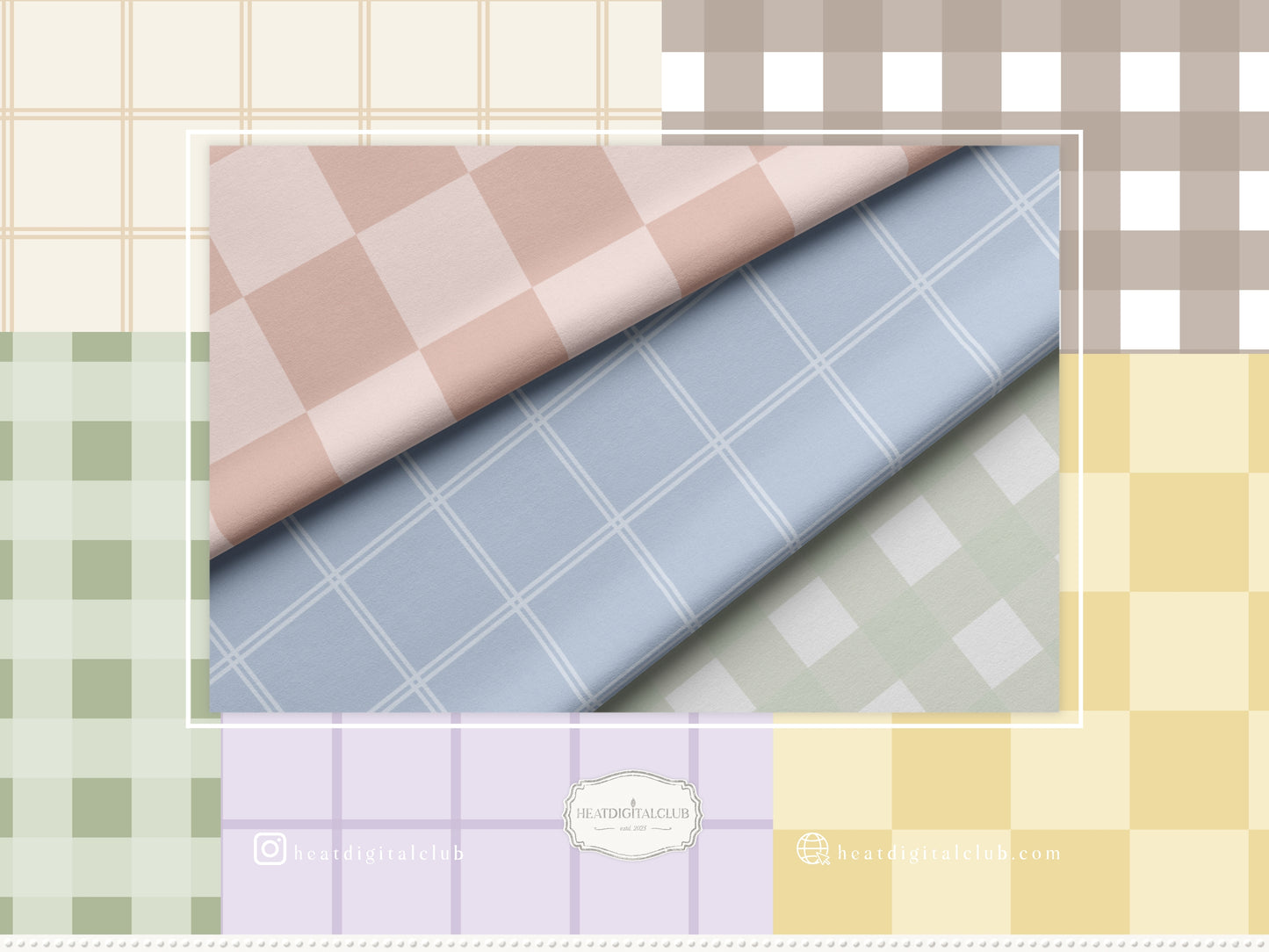 Pastel Checks Seamless Patterns, Modern Gingham Plaid Collection | 90 JPEG