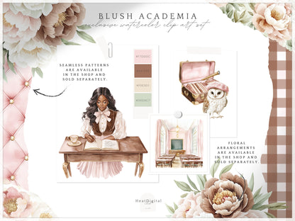 Blush Academia - Light Academia, Study Girls Clipart, Books, Bookworm | 65 PNG