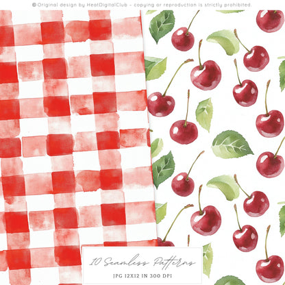 Americana Girl – Seamless Patterns, Gingham, Cherries, Florals | 10 JPG