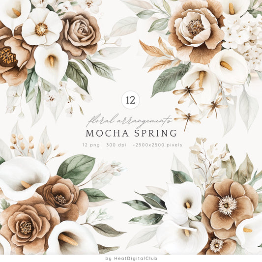 Mocha Spring - Floral Arrangements, Gentle Calla Lillies | 12 PNG