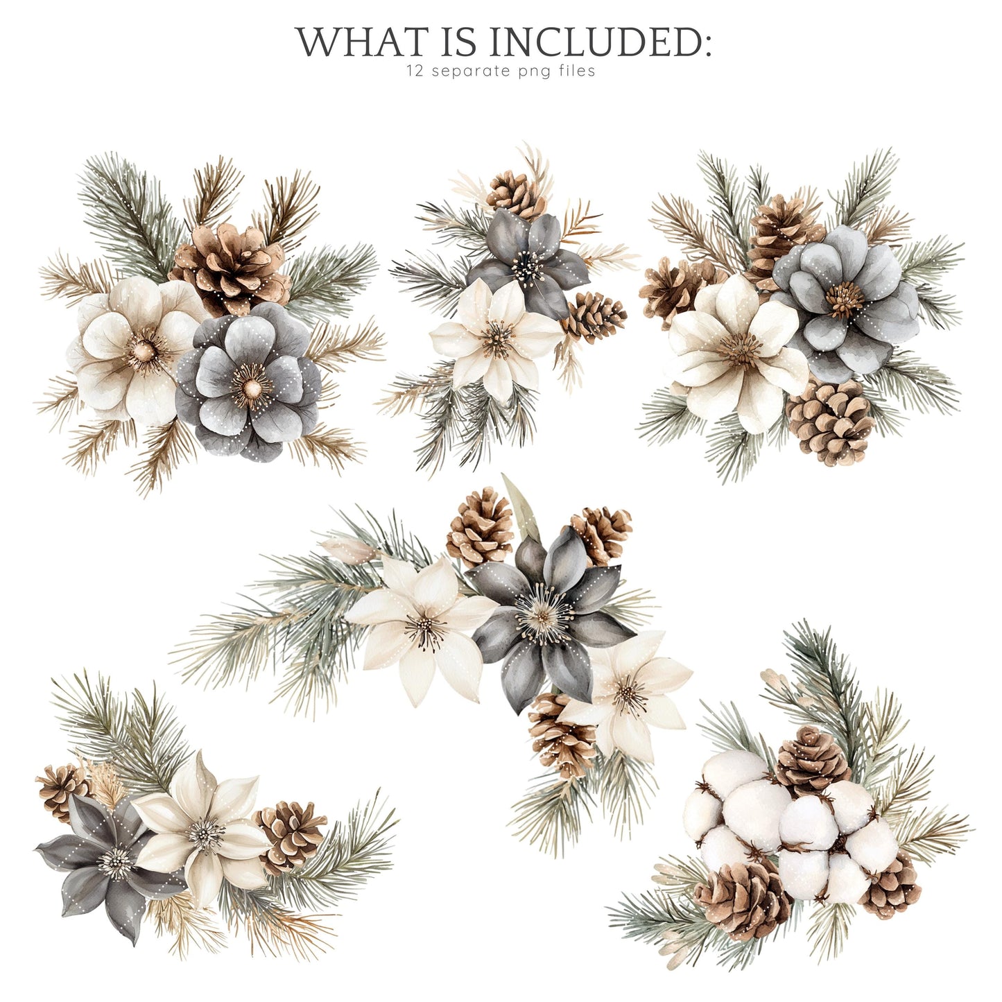 Winter Mood - Floral Arrangement, Cozy Clipart, Flowers, Poinsettia | 12 PNG