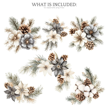 Winter Mood - Floral Arrangement, Cozy Clipart, Flowers, Poinsettia | 12 PNG