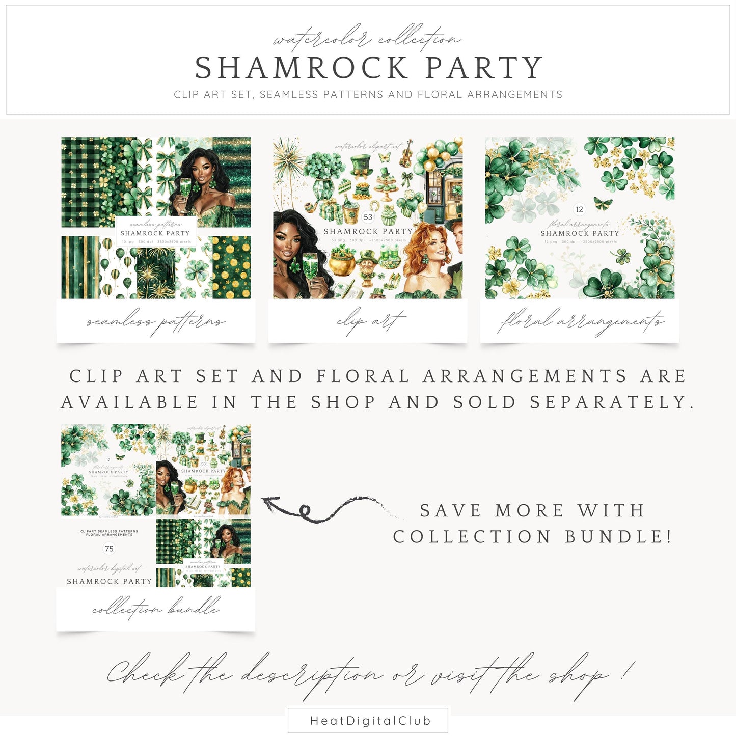 Shamrock Party - Seamless Patterns, St. Patrick's Day, Floral | 10 JPEG