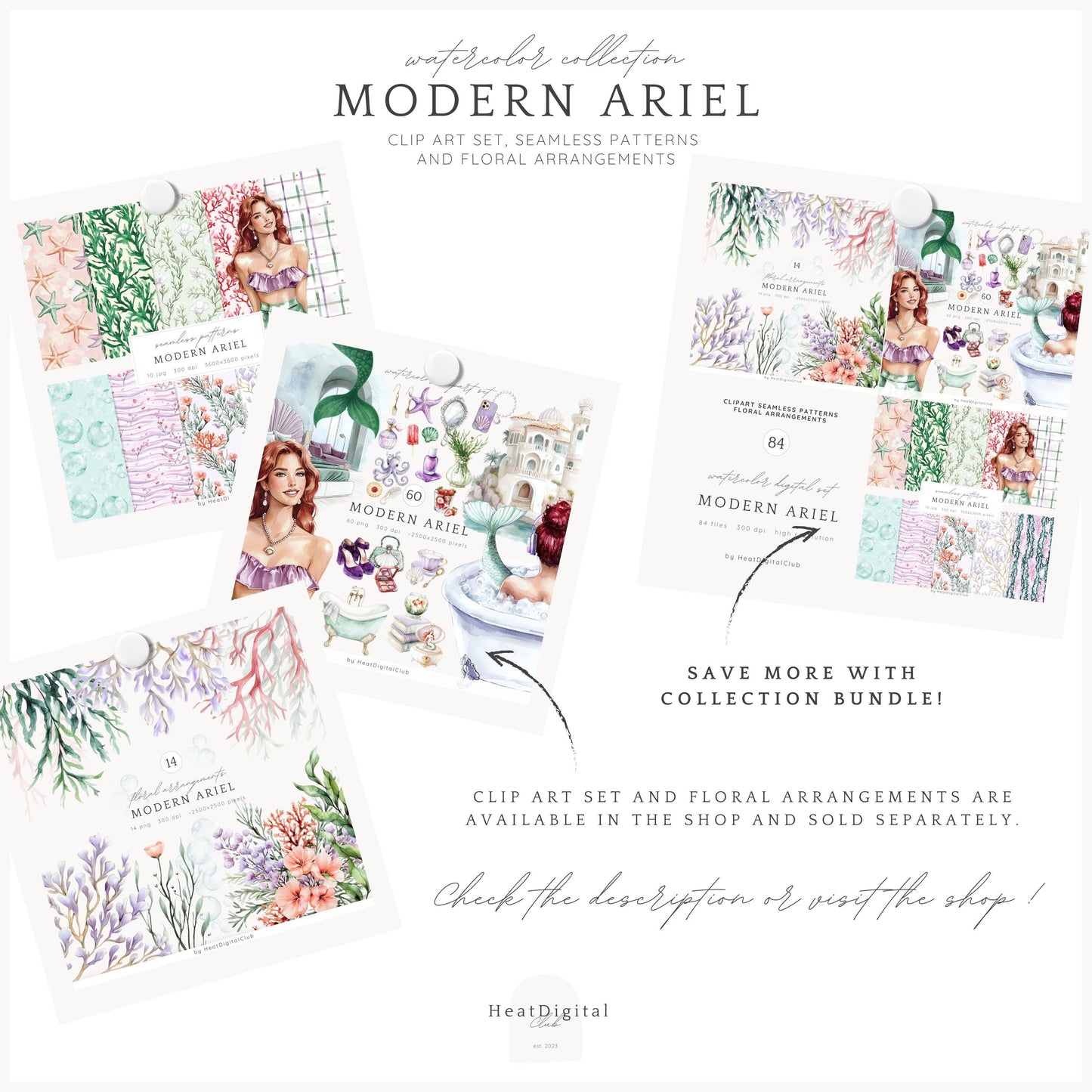 Modern Ariel - Coral, Ocean Seamless Patterns | 10 JPEG