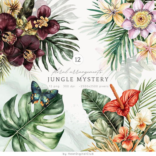 Jungle Mystery - Floral Arrangements, Tropical Flower Clipart | 12 PNG