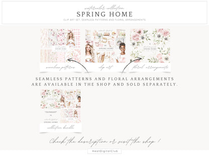 Spring Home - Cozy Spring, Pink Clip Art | 50 PNG