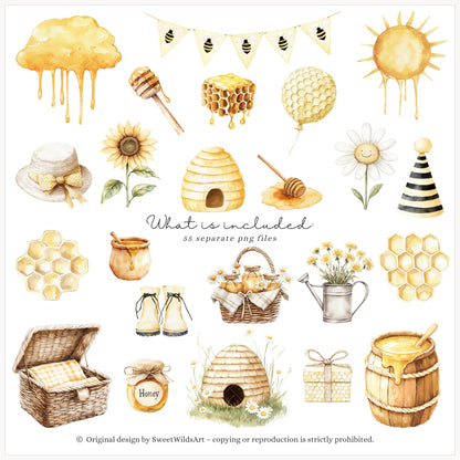 Honey Garden - Cute Animals, Baby Bee Clipart, Summer Flowers | 55 PNG