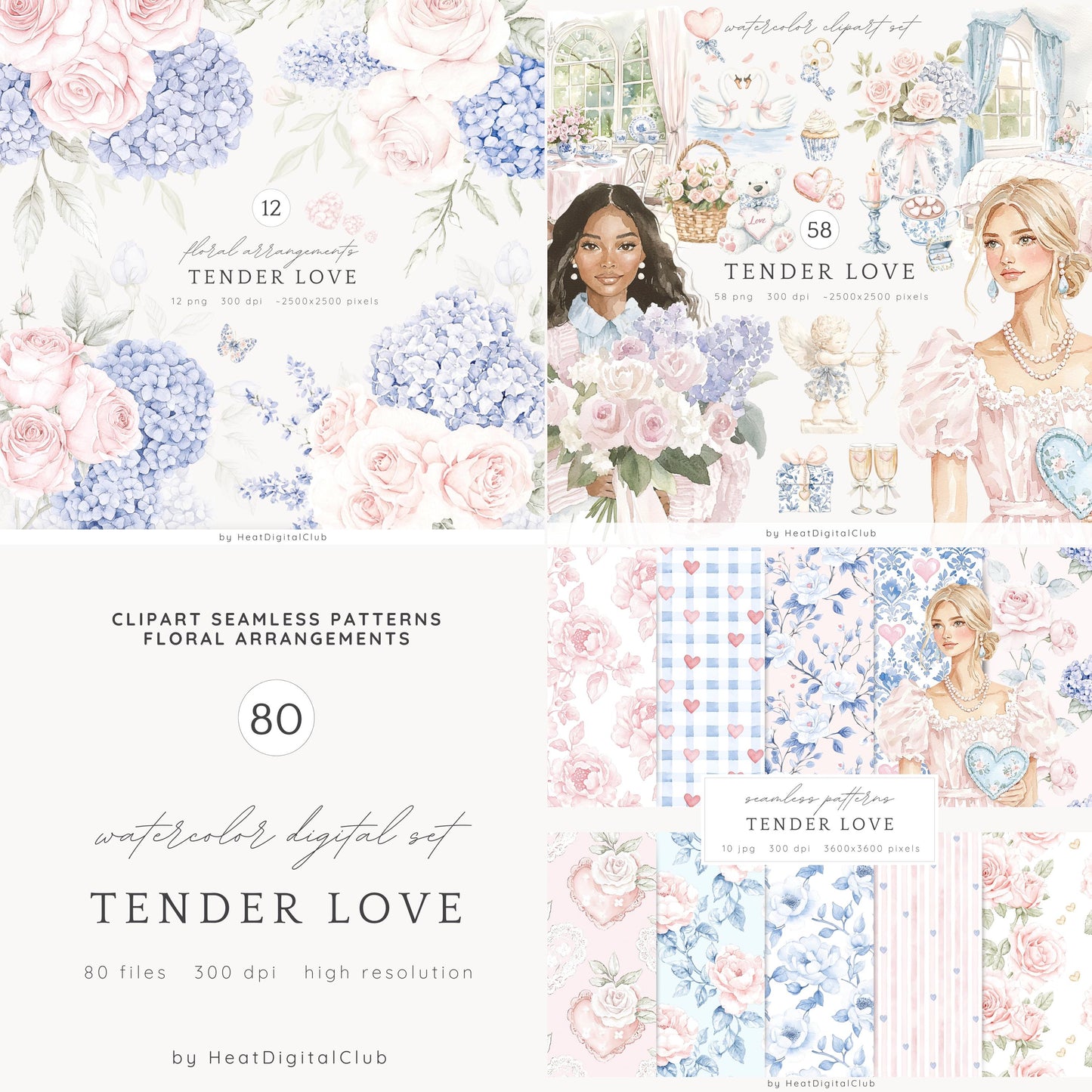 Tender Love - Collection Bundle, Valentines Day, Grandmillennial | 80 PNG/JPEG