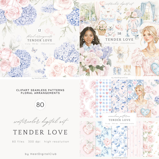 Tender Love - Collection Bundle, Valentines Day, Grandmillennial | 80 PNG/JPEG