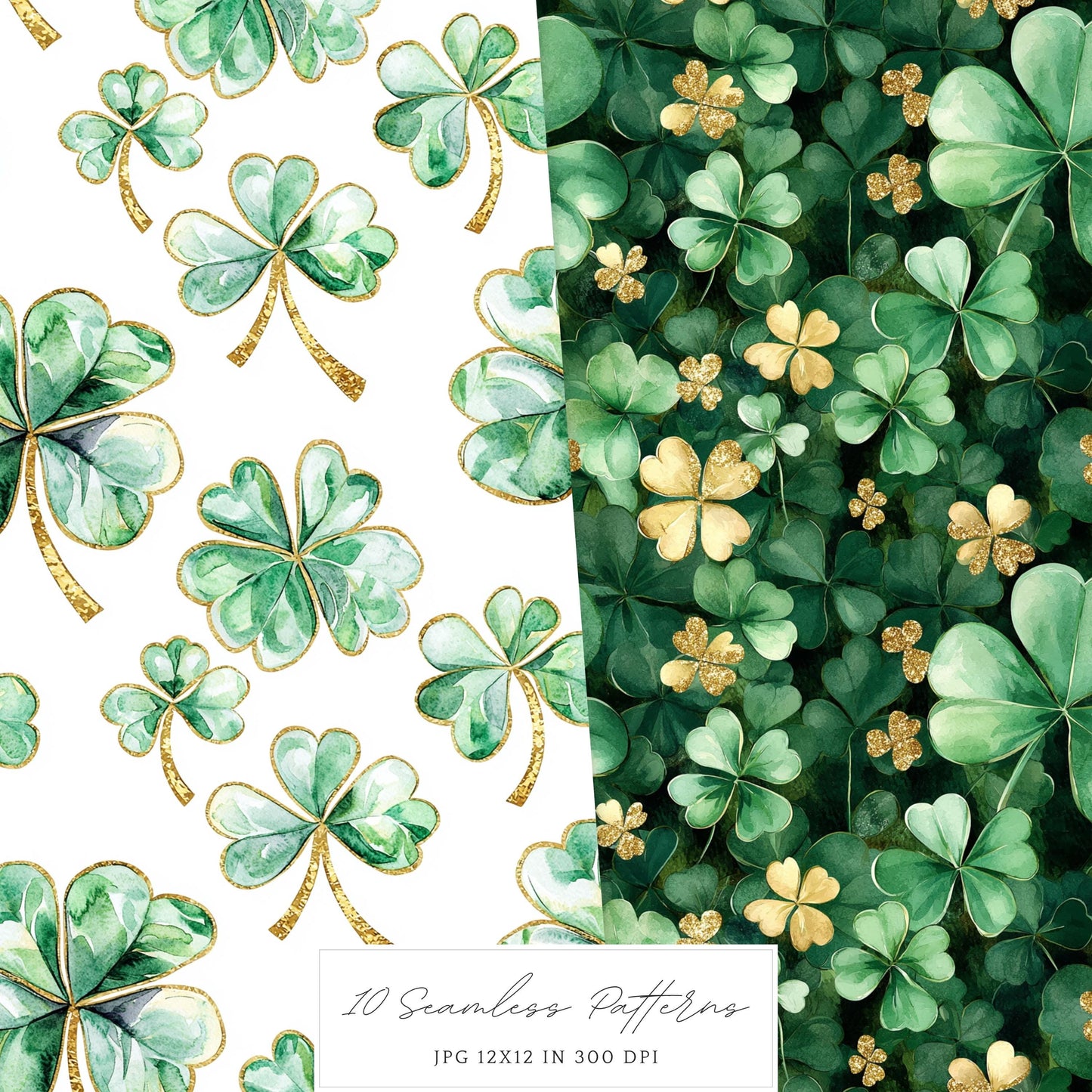 Shamrock Party - Seamless Patterns, St. Patrick's Day, Floral | 10 JPEG