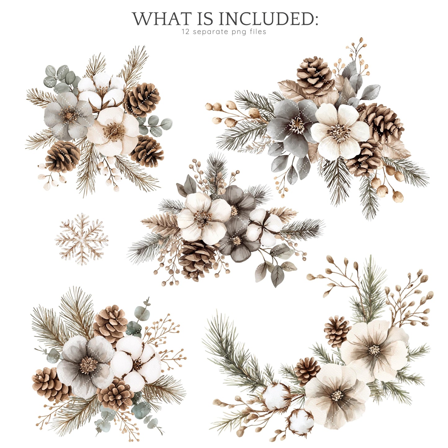 Winter Mood - Floral Arrangement, Cozy Clipart, Flowers, Poinsettia | 12 PNG