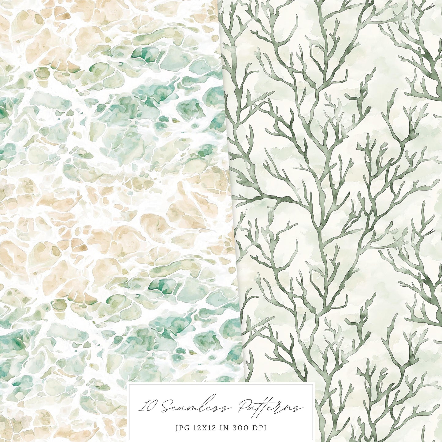 Coastal Serenity - Seamless Patterns, Beach, Neutral, Summer | 10 JPEG