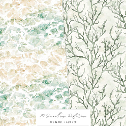 Coastal Serenity - Seamless Patterns, Beach, Neutral, Summer | 10 JPEG
