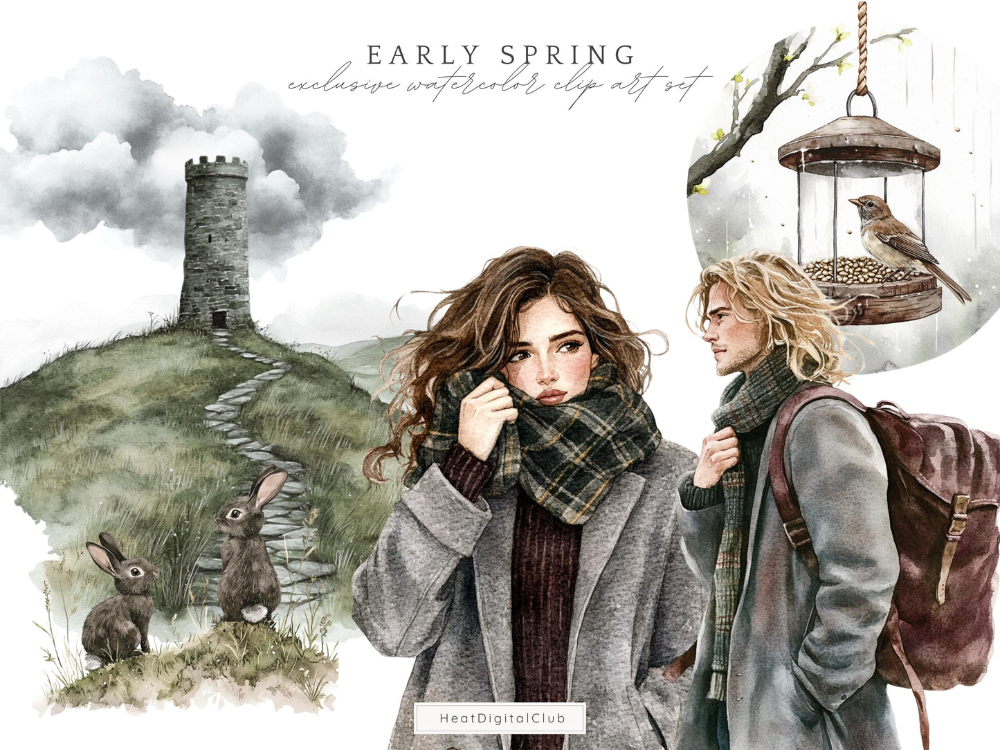 Early Spring - Clipart, Gloomy Cozy, Moody Cute Spring | 50 PNG