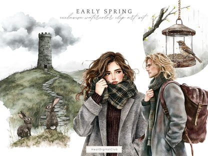 Early Spring - Clipart, Gloomy Cozy, Moody Cute Spring | 50 PNG