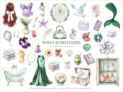 Modern Ariel - Mermaid Clip Art Set | 60 PNG