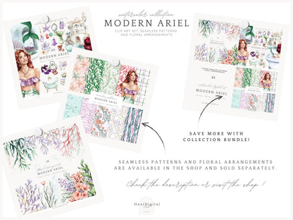 Modern Ariel - Mermaid Clip Art Set | 60 PNG