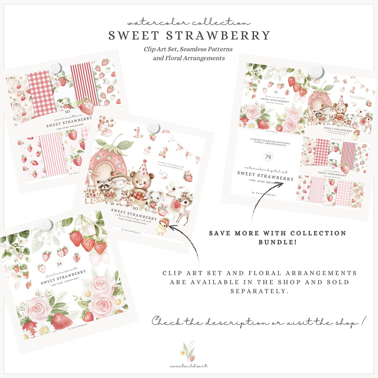 Sweet Strawberry - Seamless Patterns, Berry, Strawberry | 10 JPEG