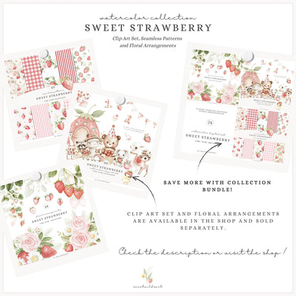 Sweet Strawberry - Seamless Patterns, Berry, Strawberry | 10 JPEG