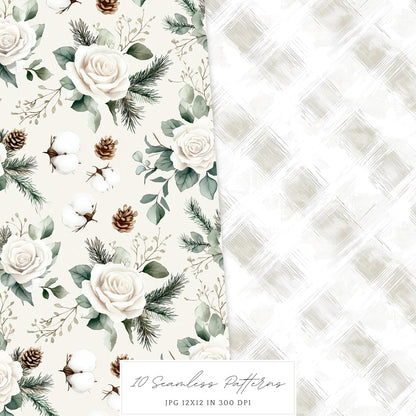 Vanilla Winter - Seamless Patterns, Cozy, Snowflakes | 10 JPEG