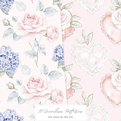 Tender Love - Valentines Day Seamless Patterns, Grandmillennial | 10 JPEG