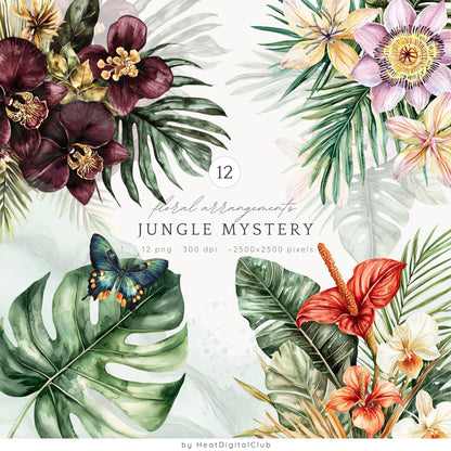Jungle Mystery -  Collection Bundle, Travel Clipart, Planner, Tropical | 74 PNG/JPEG