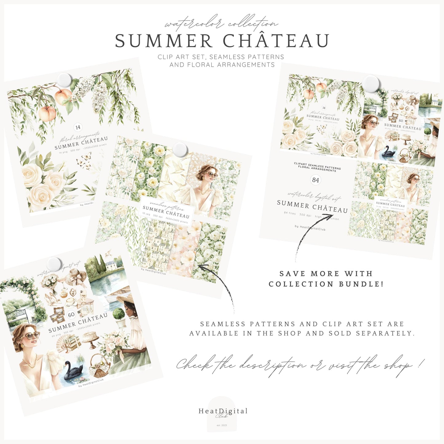 Summer Château - White Cream Roses Floral Arrangements | 14 PNG