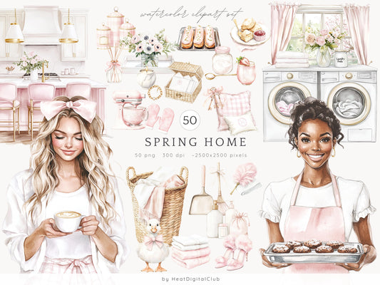 Spring Home - Cozy Spring, Pink Clip Art | 50 PNG